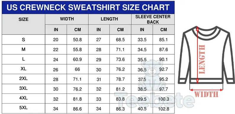 Sweatshirt sizechart teebete store