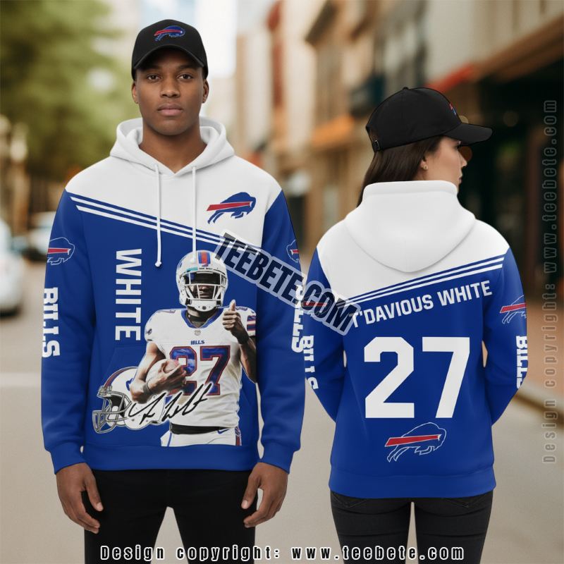 Buffalo Bills Tredavious White 3D Hoodie Print Blue White