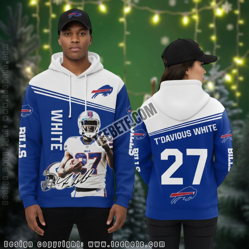 Buffalo Bills Tredavious White 3D Hoodie Print Blue White Buffalo Bills Tredavious White 3D Hoodie Print Blue White