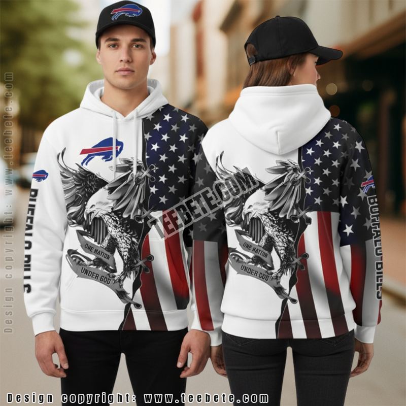 Buffalo Bills Usa Flag Eagle 3D Hoodie Pullover Black White