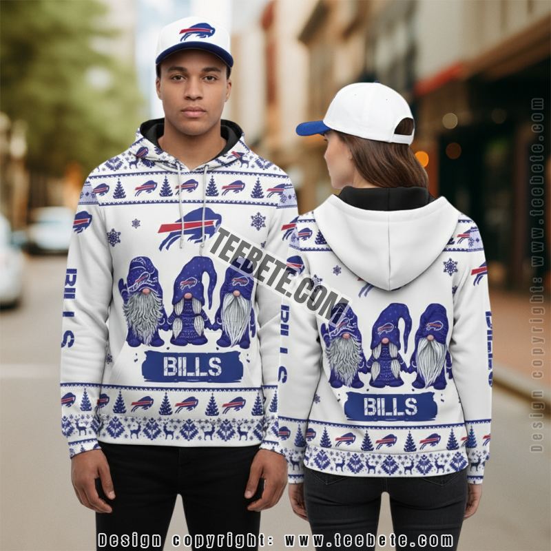 Buffalo Bills Christmas Gnomes Christmas 3D Hoodie Blue White
