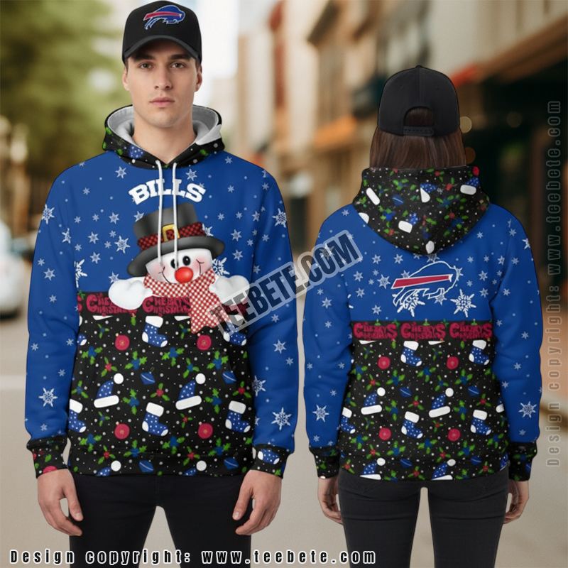 Buffalo Bills Christmas Snowman 3D Zip Up Hoodie Blue