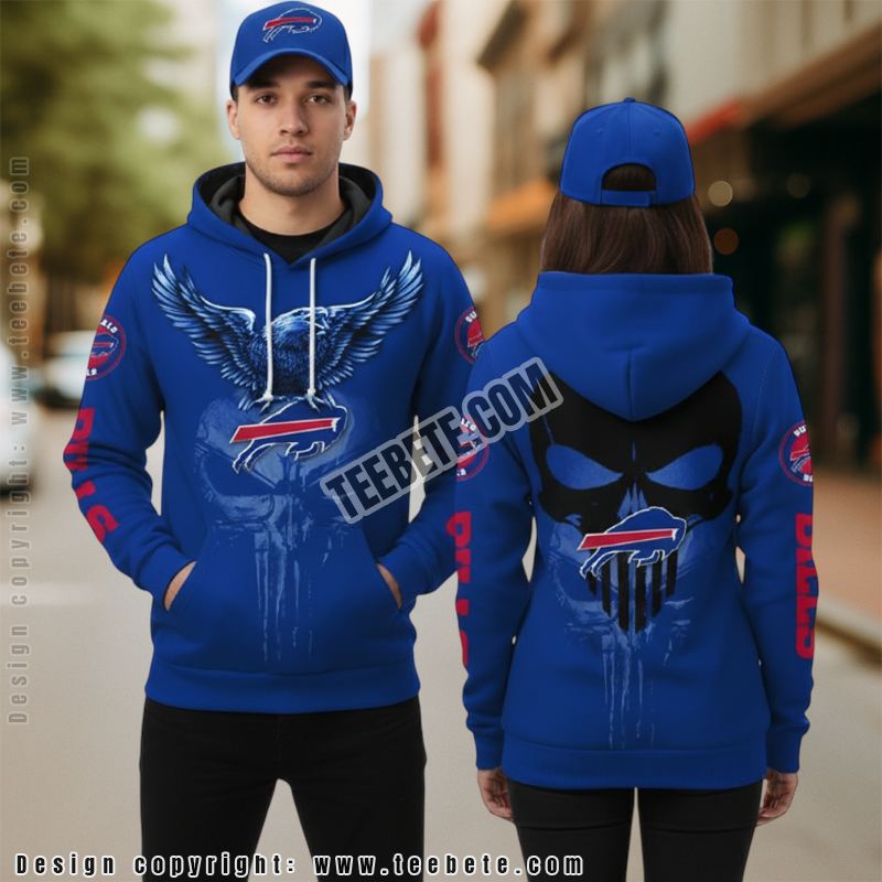 Buffalo Bills Eagle Skull Horror 3D Hoodie Blue