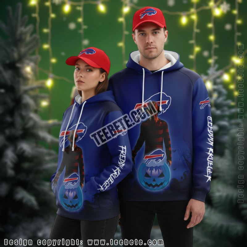 Buffalo Bills Freddy Krueger Pumpkins 3D Hoodie Graphic Blue Buffalo Bills Freddy Krueger Pumpkins 3D Hoodie Graphic Blue
