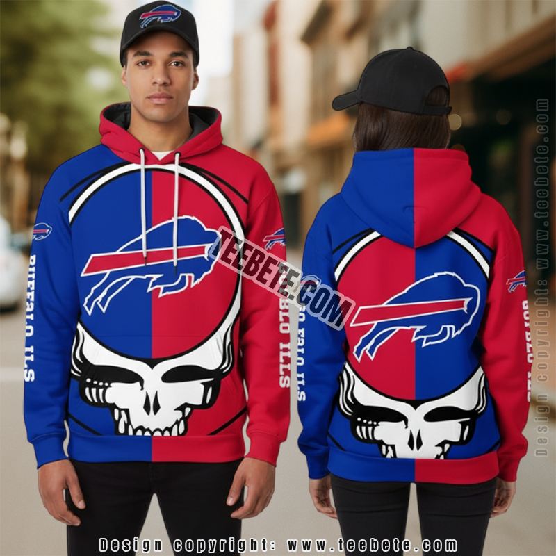 Buffalo Bills Grateful Dead 3D Hoodie Puff Print Blue Red