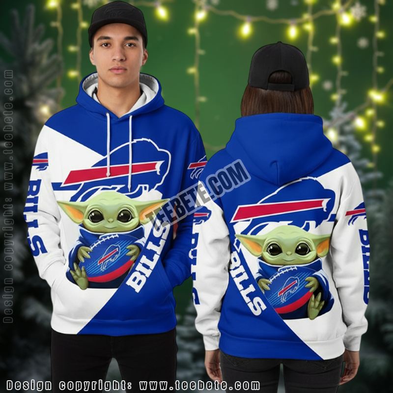 Buffalo Bills Grogu Christmas 3D Hoodie Blue White Buffalo Bills Grogu Christmas 3D Hoodie Blue White