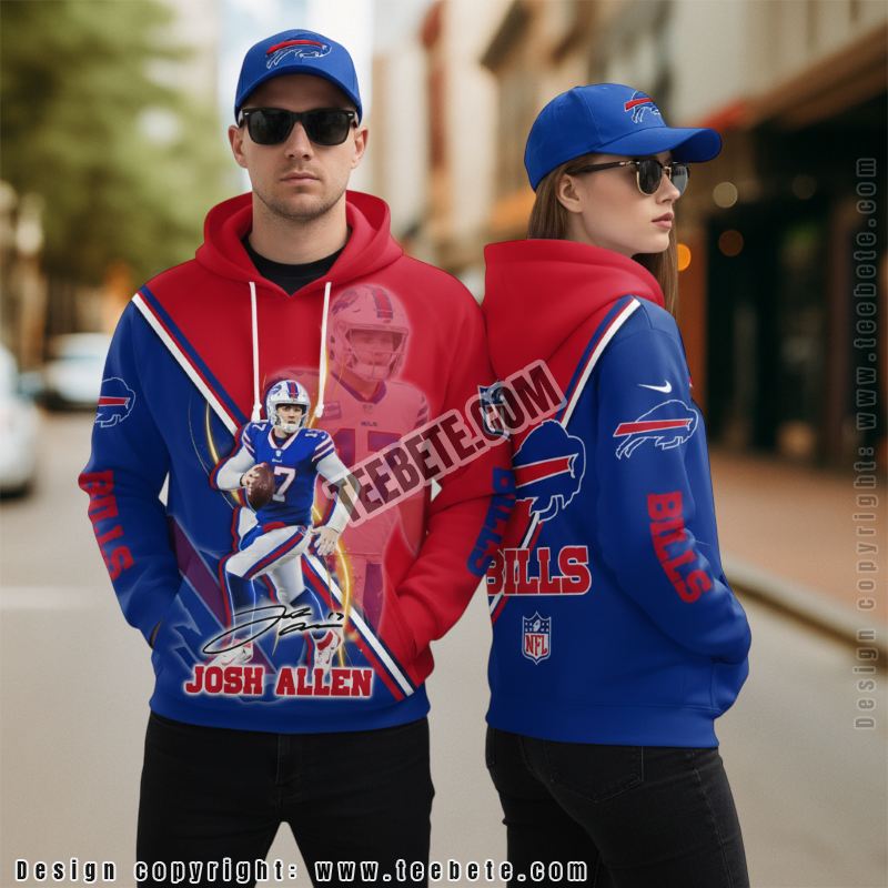 Buffalo Bills Josh Allen 3D Hoodie Unisex Blue Red