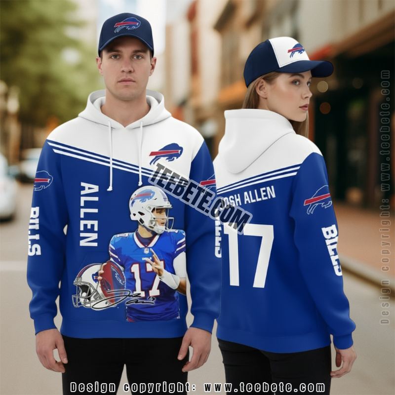Buffalo Bills Josh Allen 3D Hoodie Blue White Unisex