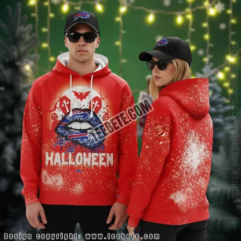 Buffalo Bills Lips Halloween 3D Hoodie Mens Red Buffalo Bills Lips Halloween 3D Hoodie Mens Red