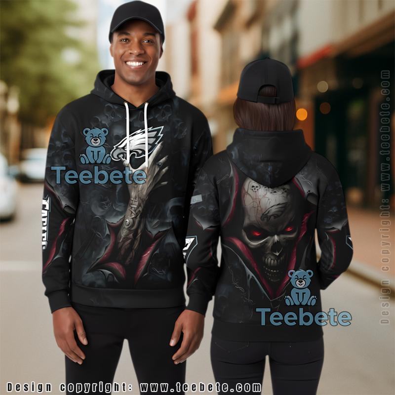 Philadelphia Eagles Death Skull 3D Hoodie Blue Black