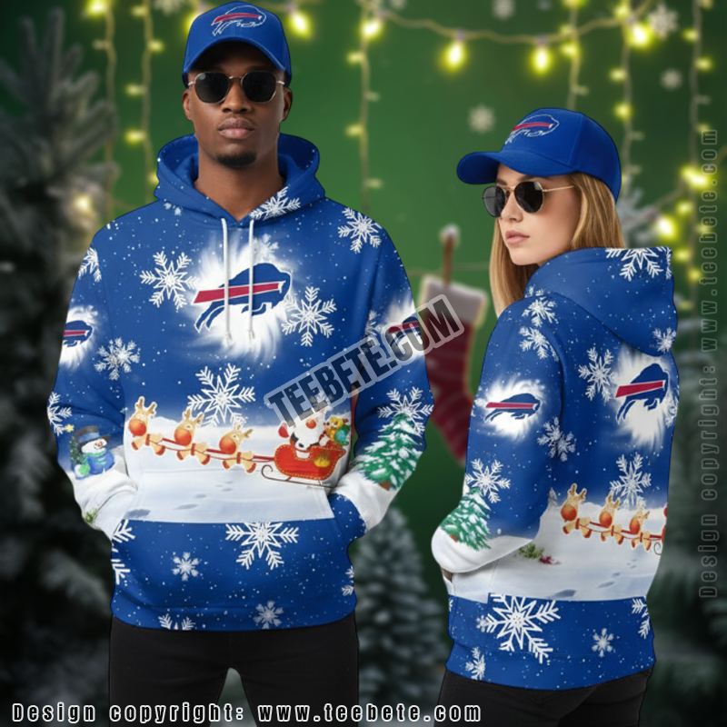 Buffalo Bills Reindeer Sleigh Holiday 3D Hoodie Blue White Buffalo Bills Reindeer Sleigh Holiday 3D Hoodie Blue White