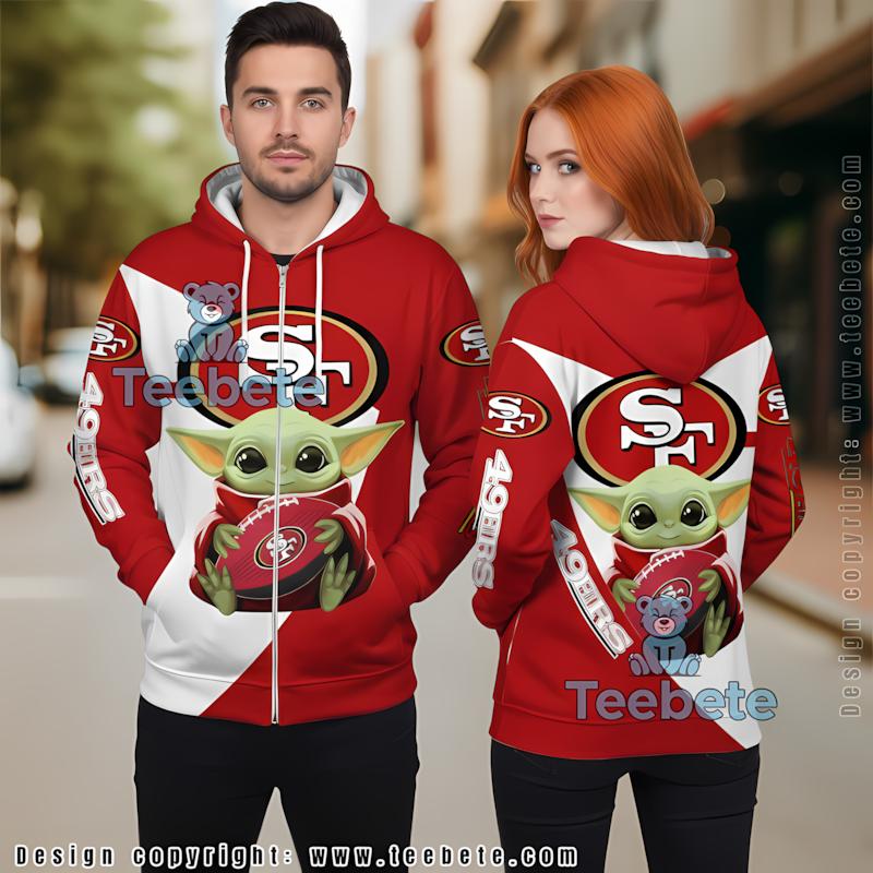 San Francisco 49Ers Baby Yoda Star Wars 3D Hoodie Black Red