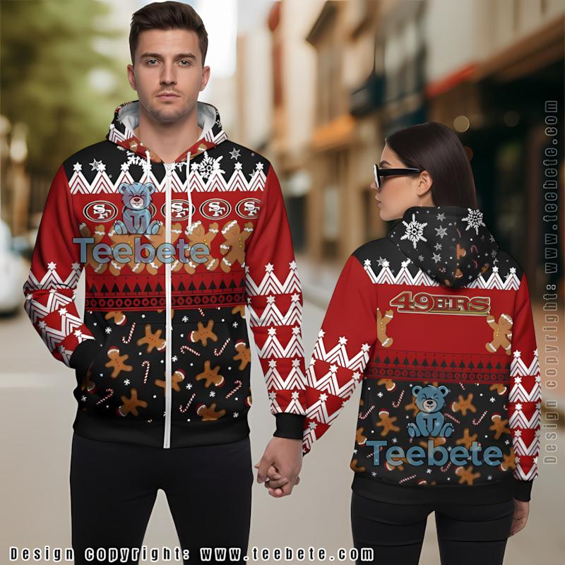 San Francisco 49Ers Christmas Gingerbread 3D Hoodie Black Red