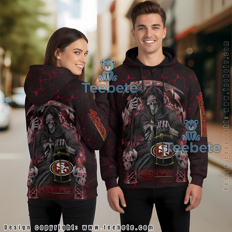 San Francisco 49Ers Death Reaper 3D Hoodie Black Red