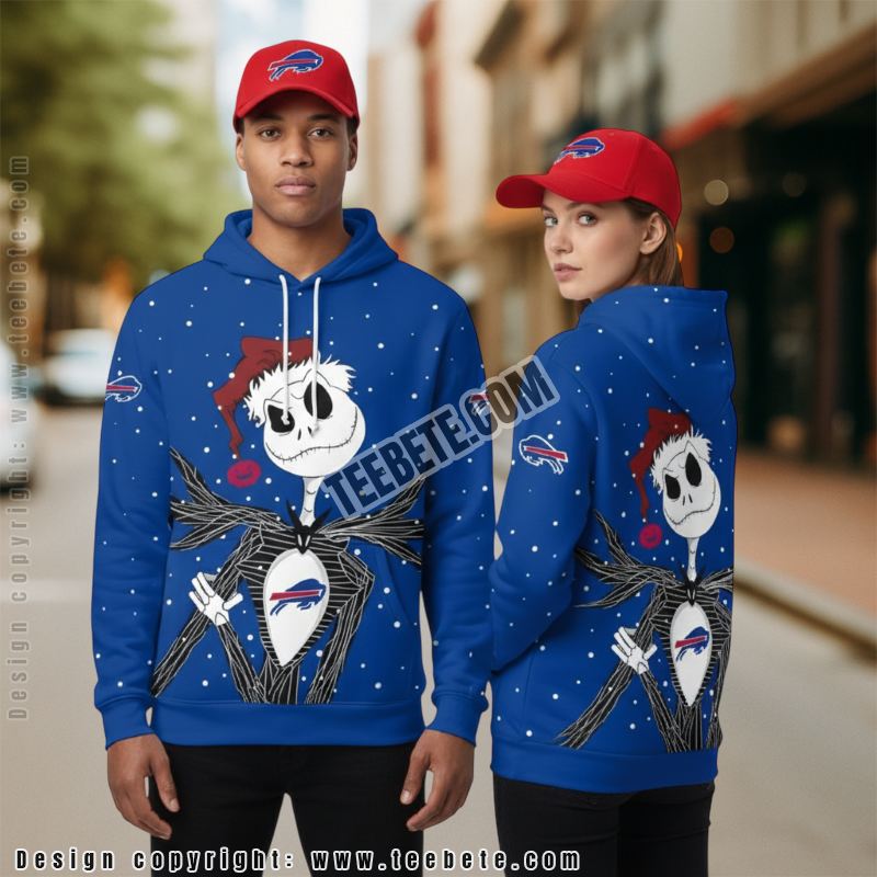Buffalo Bills Santa Jack Skellington Christmas 3D Hoodie Graphic Blue