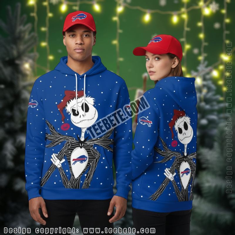 Buffalo Bills Santa Jack Skellington Christmas 3D Hoodie Graphic Blue Buffalo Bills Santa Jack Skellington Christmas 3D Hoodie Graphic Blue