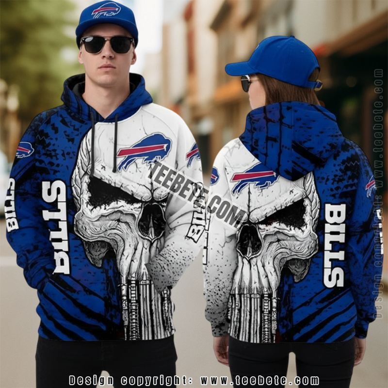Buffalo Bills Skull 3D Hoodie Spooky Blue