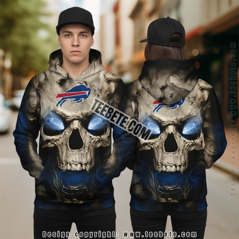 Buffalo Bills Skull 3D Hoodie Winter Grey Blue