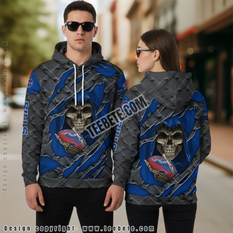Buffalo Bills Skull Cracked Game Day 3D Hoodie Blue Grey