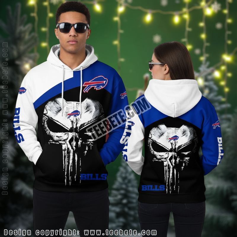 Buffalo Bills Skull Punisher 3D Hoodie Boys Blue Black Buffalo Bills Skull Punisher 3D Hoodie Boys Blue Black