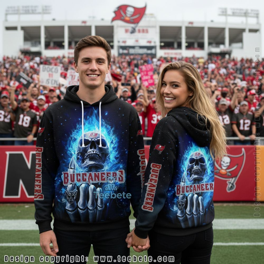Tampa Bay Buccaneers Hot Skull 3D Hoodie Blue Black
