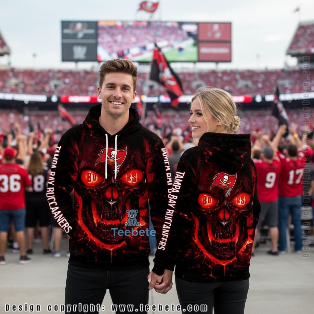 Tampa Bay Buccaneers Lava Skull 3D Hoodie Black Red