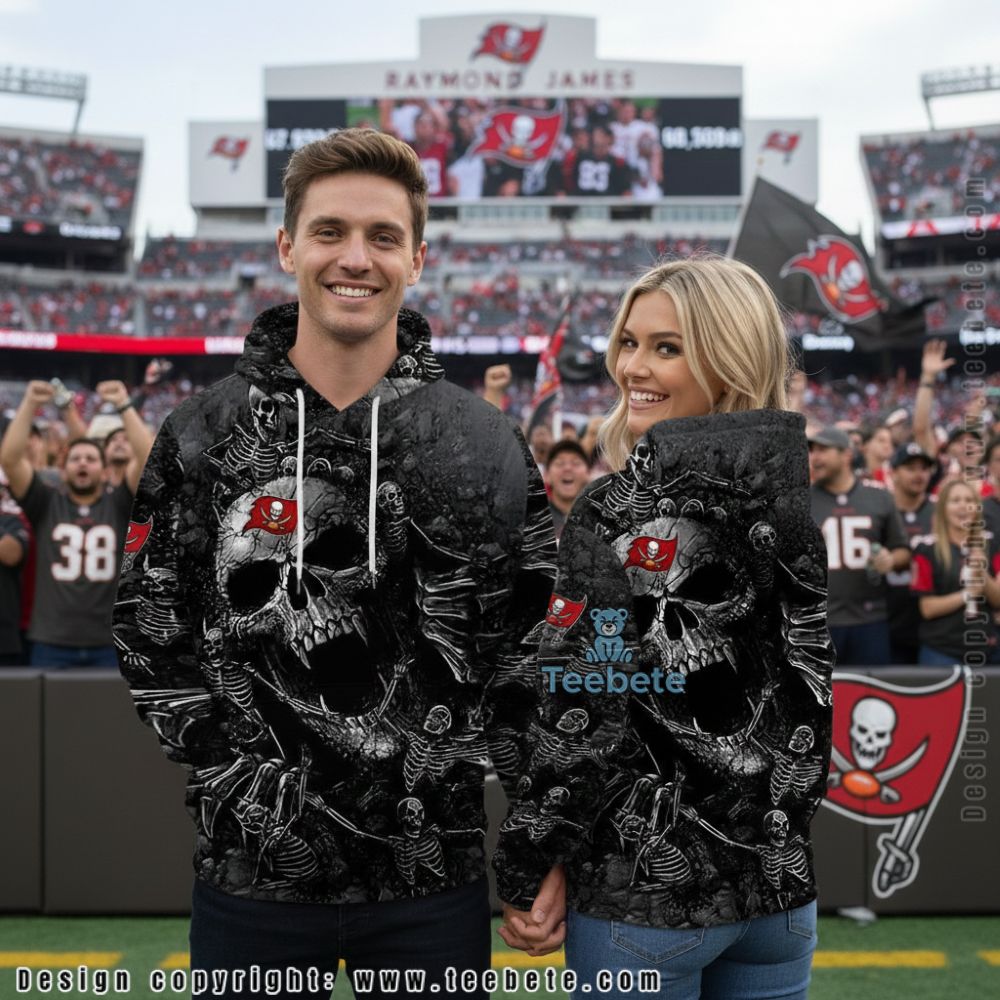 Tampa Bay Buccaneers Skull 3D Hoodie Black Grey