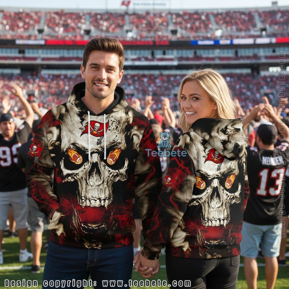 Tampa Bay Buccaneers Skull Pattern 3D Hoodie Grey Red