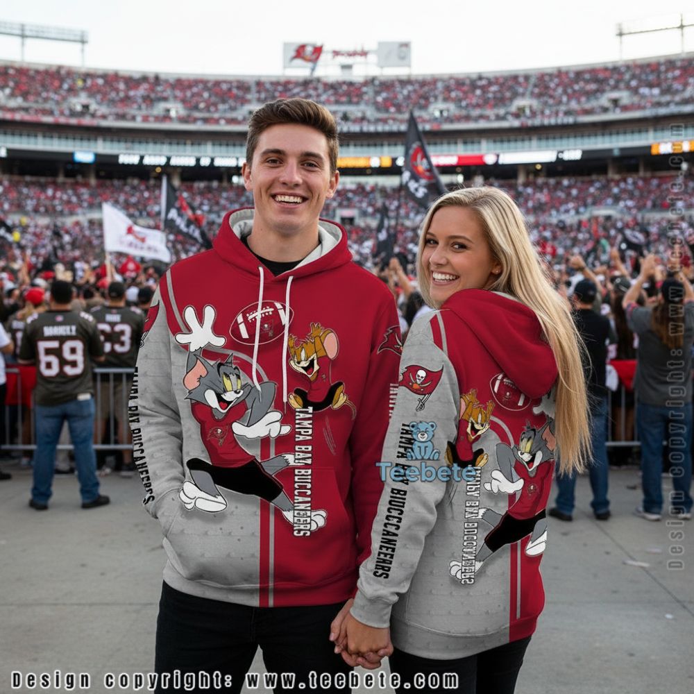 Tampa Bay Buccaneers Tom And Jerry 3D Hoodie Red Grey
