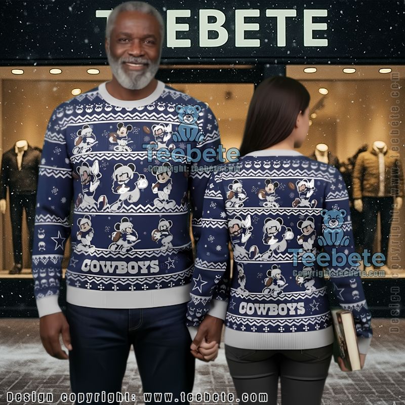 Dallas Cowboys Mickey Player Ugly Cardigan Christmas Blue