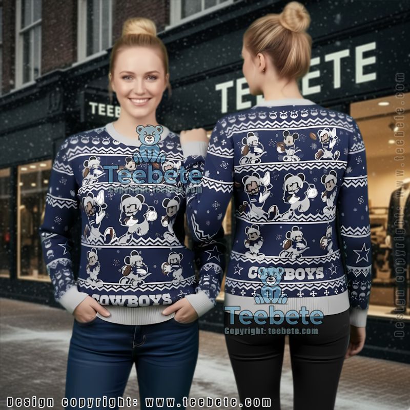Dallas Cowboys Mickey Player Ugly Cardigan Christmas Blue Version 2 Dallas Cowboys Mickey Player Ugly Cardigan Christmas Blue Version 2