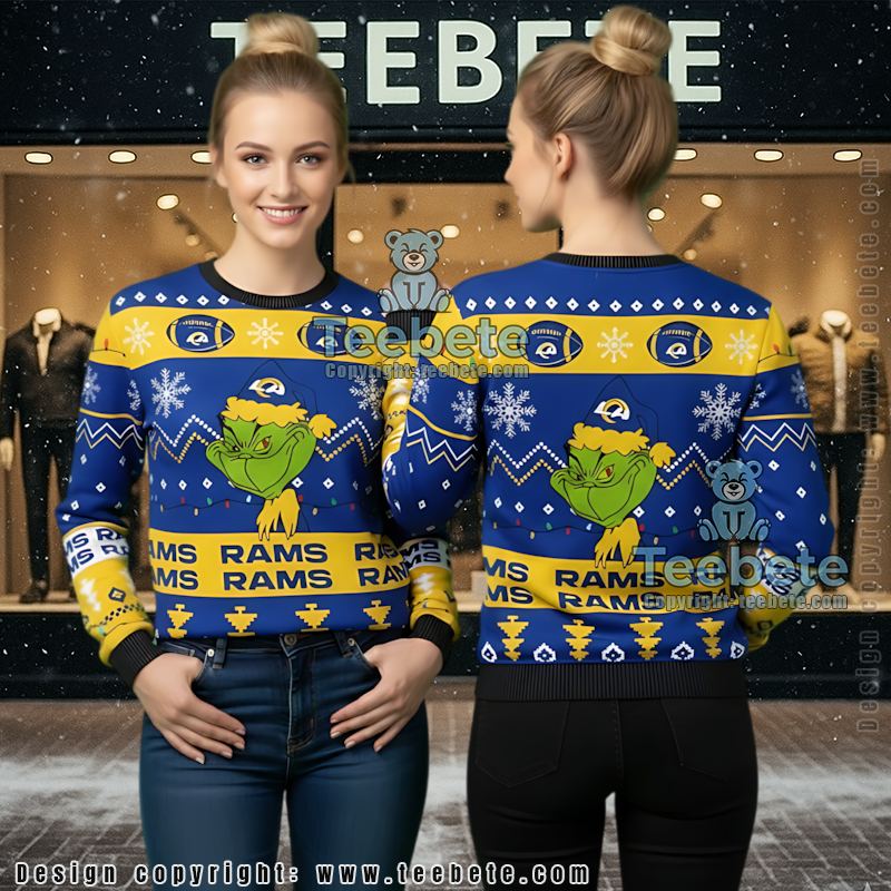 Los Angeles Rams The Grinch Vintage Ugly Christmas Sweaters Blue Yellow