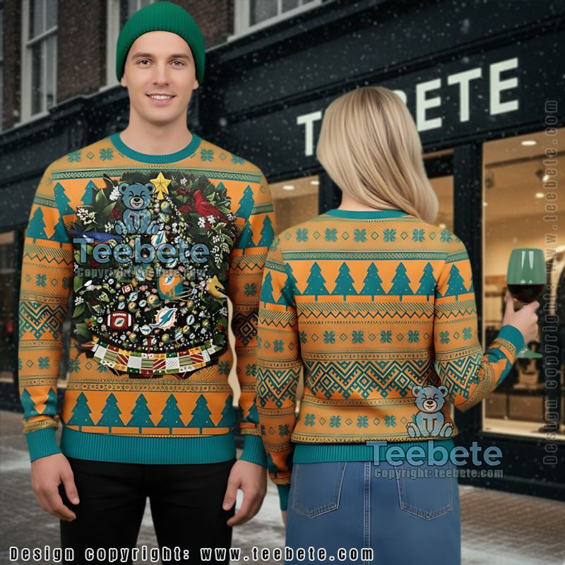 Personalized Miami Dolphins Mickey Santa Ugly Christmas Sweater Blue