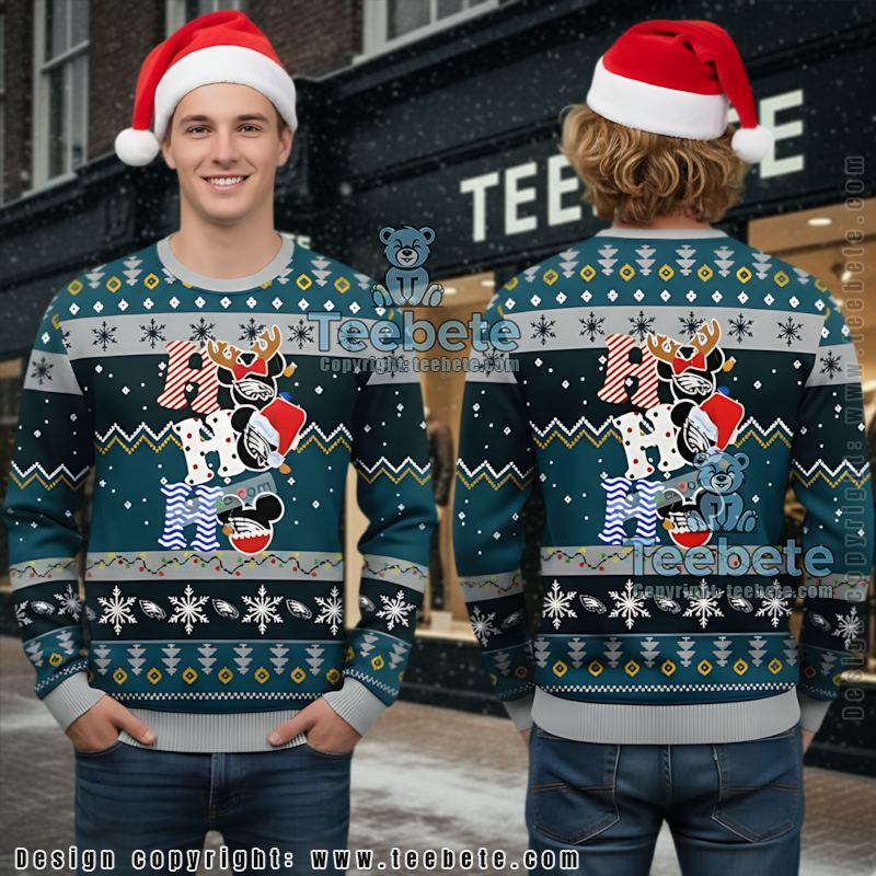 Philadelphia Eagles Mickey Mouse Hohoho Ugly Sweater Blue Grey