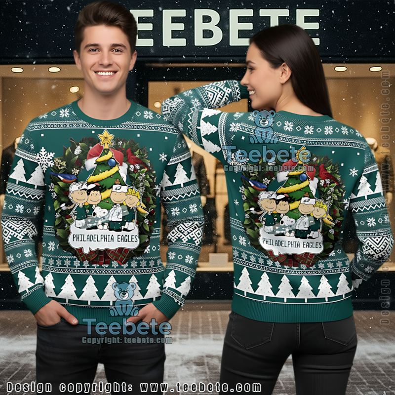 Philadelphia Eagles Snoopy The Peanut Ugly Cardigan Christmas Blue White