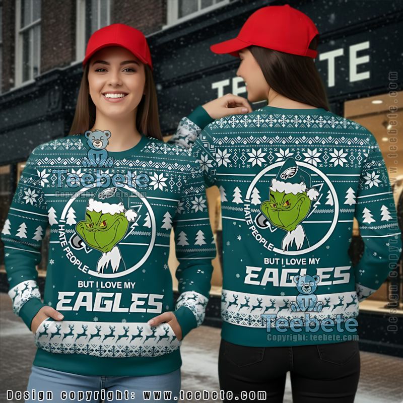 Philadelphia Eagles The Grinch I Hate People Best Ugly Christmas Sweaters Blue White