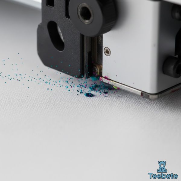 Close Up View DTG Printer Head Applying Ink To Fabric Close Up View DTG Printer Head Applying Ink To Fabric