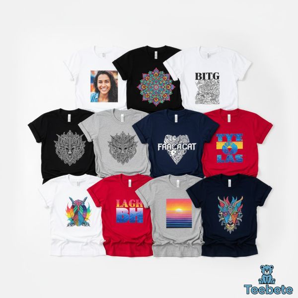 Collection Of High Quality Custom DTG Printed T Shirts Display Collection Of High Quality Custom DTG Printed T Shirts Display