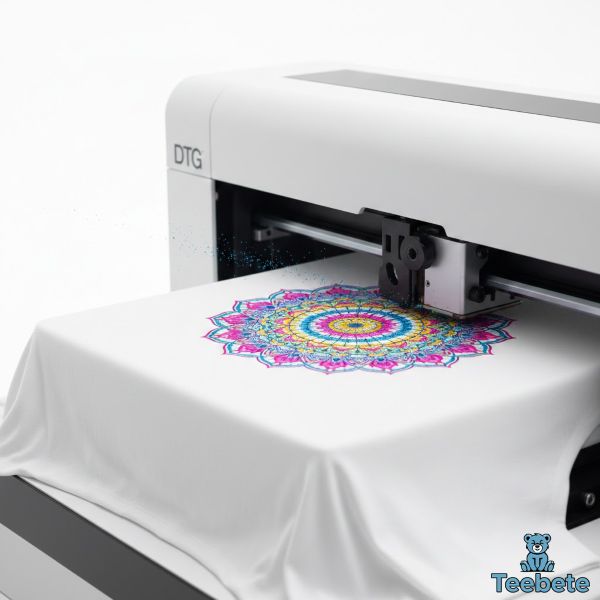 DTG Printer Printing Colorful Design On White T Shirt DTG Printer Printing Colorful Design On White T Shirt