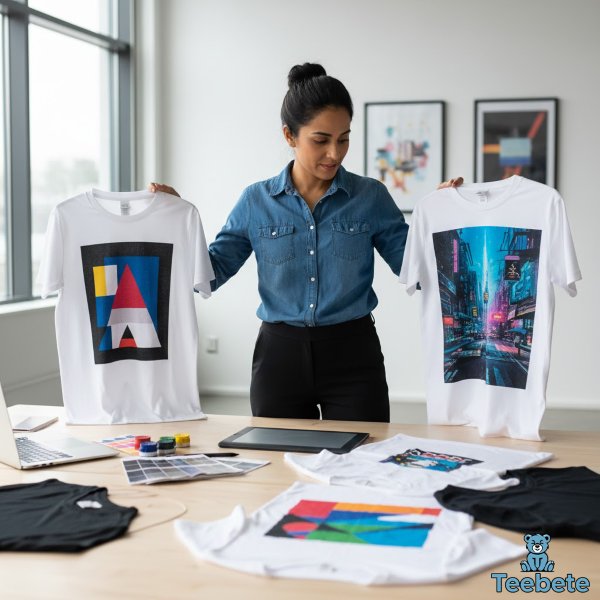 Small Business Owner Choosing Printing Method Small Business Owner Choosing Printing Method