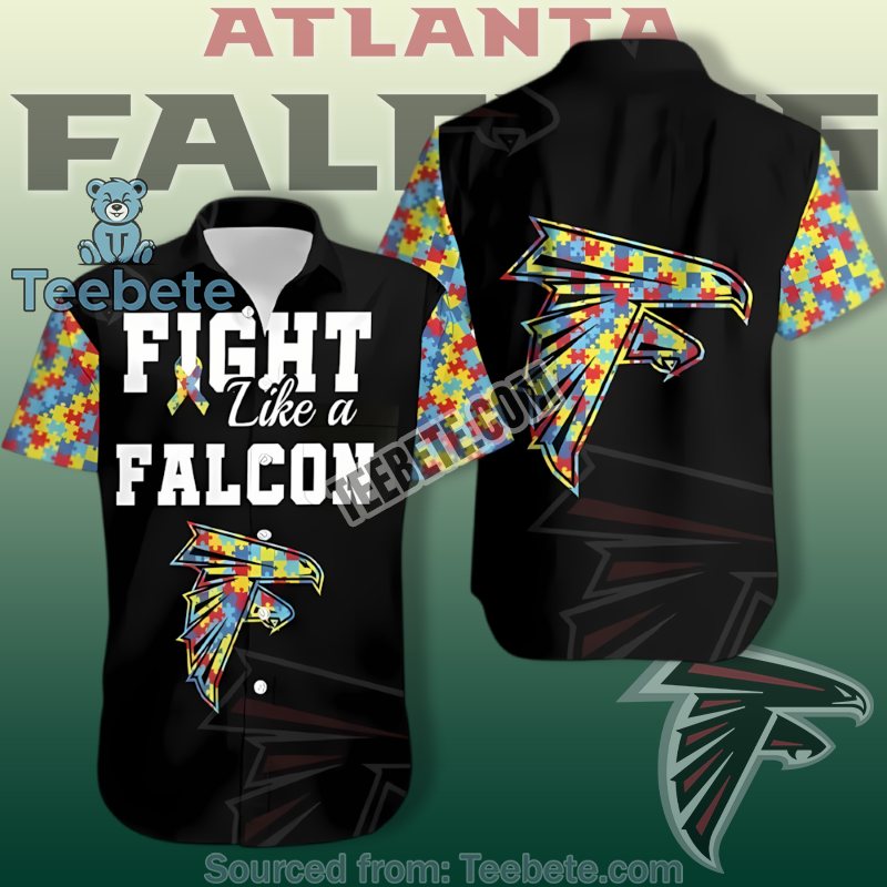 Atlanta Falcons Black Aloha Hawaiian Shirts With Autism Awareness Theme