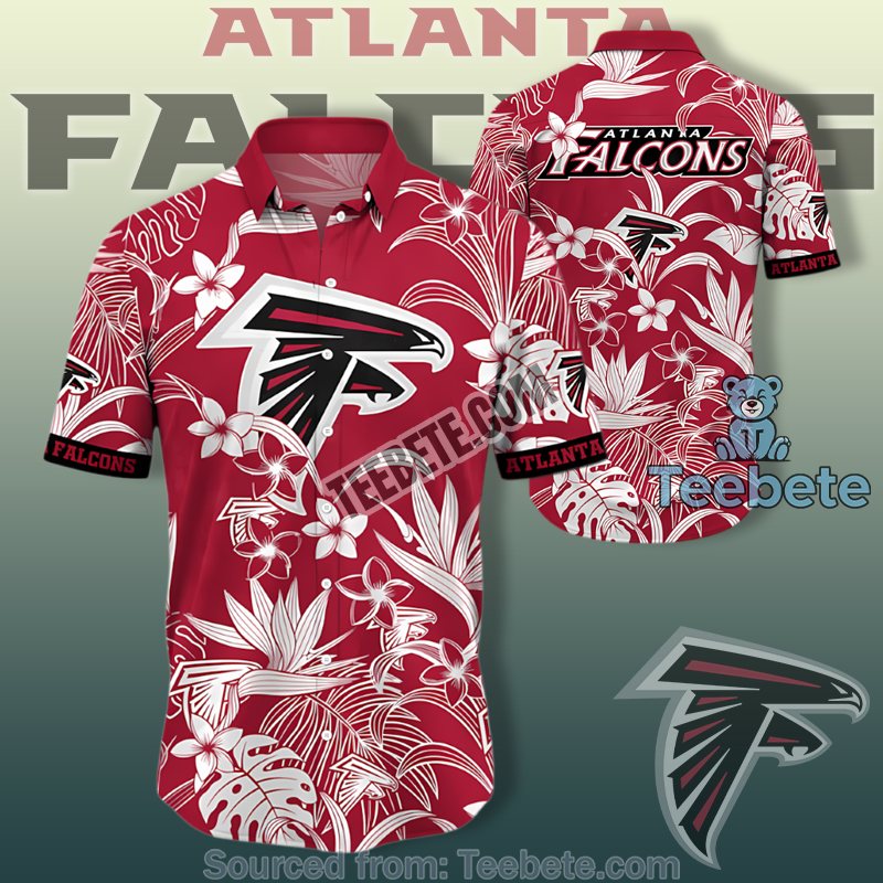Atlanta Falcons Cheap Aloha Shirts With Red Palm And Plumeria Flowers