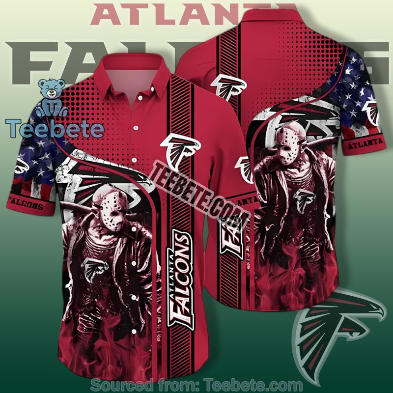 Atlanta Falcons Hawaiian Button Down With Jason Voorhees In Red Theme
