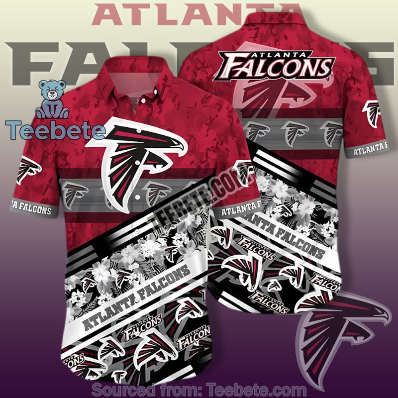 Atlanta Falcons Hawaiian Button Down With Trendy Red And Black Hibiscus