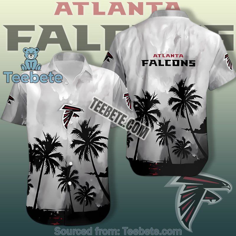 Atlanta Falcons Hawaiian Button Up With Coconut Island In White Theme