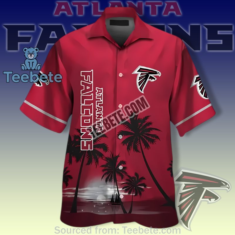 Atlanta Falcons Hawaiian Outfit Male With Red Sunset Coconut Tree Print