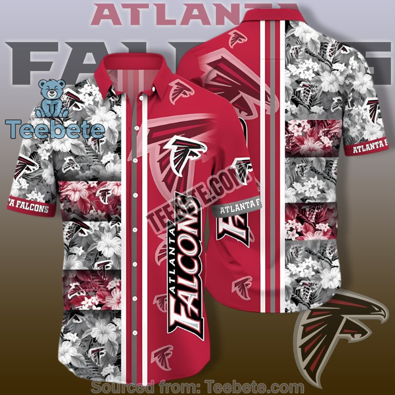 Atlanta Falcons Hawaiian Theme Shirt With Floral And Red Hibiscus Print