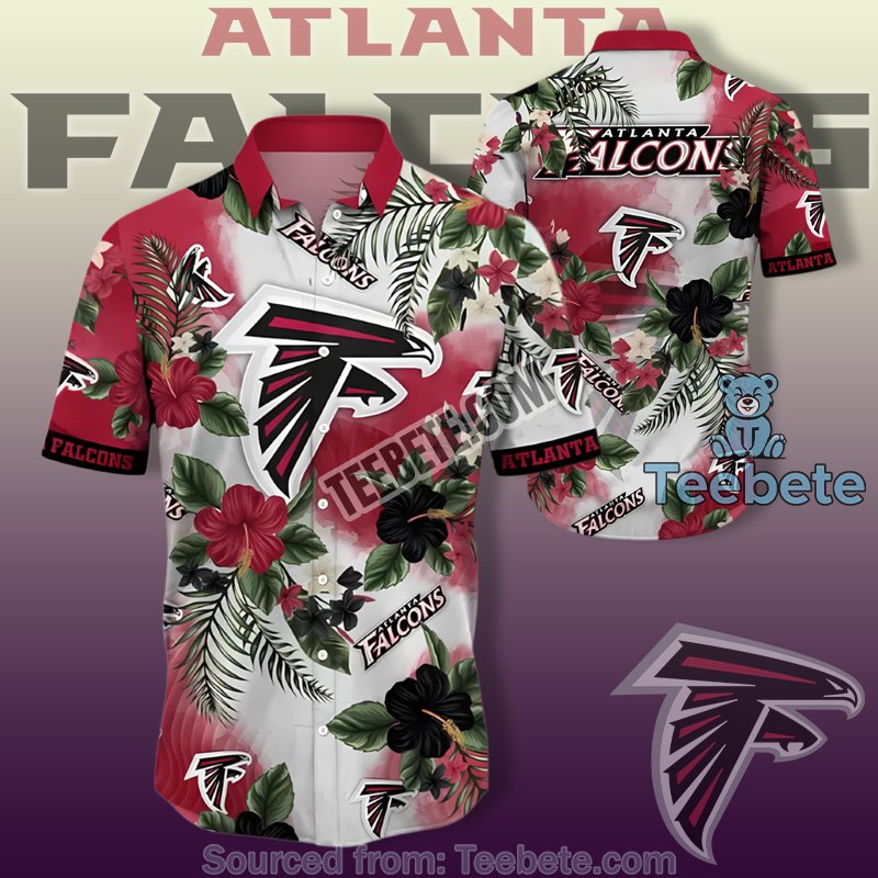 Atlanta Falcons Real Hawaiian Shirts With Red Tropical Hibiscus Design