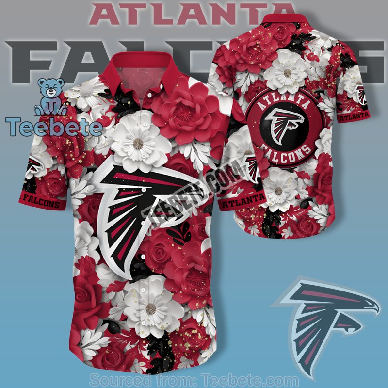 Atlanta Falcons Red Aloha Print Shirt With Tropical Chrysanthemum Flowers