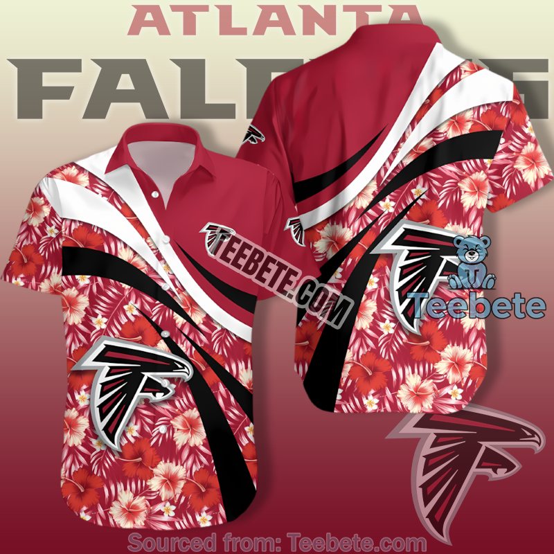 Atlanta Falcons Red Aloha Print Shirt With Tropical Hibiscus Motif